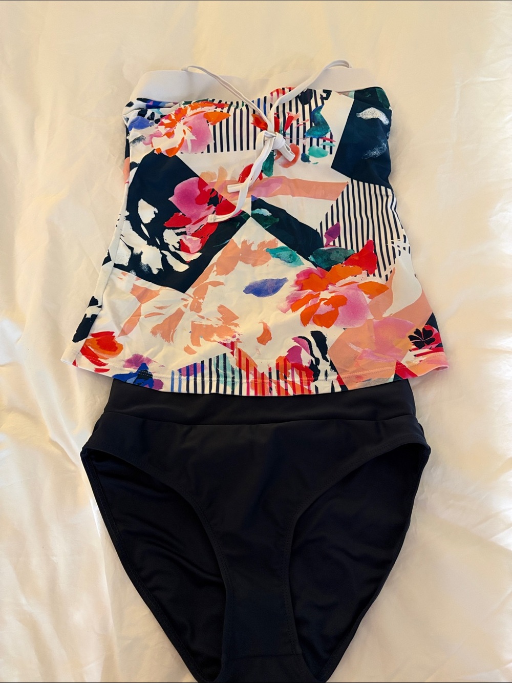 Floral Printed Tankini Top with  Tummy Tuk Navy Bottoms